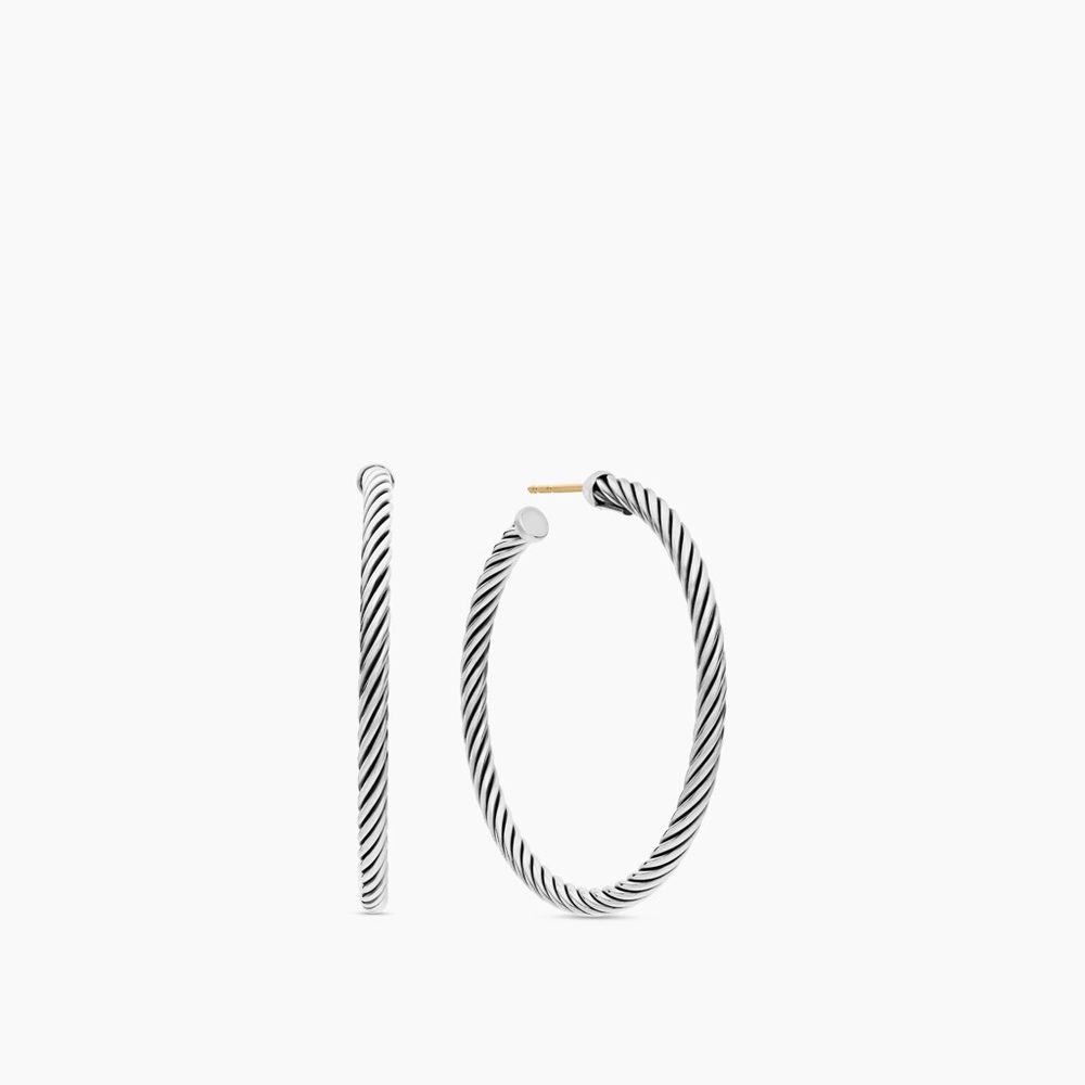 David Yurman Twisted Silver Hoop Earrings - Picture 3 of 9